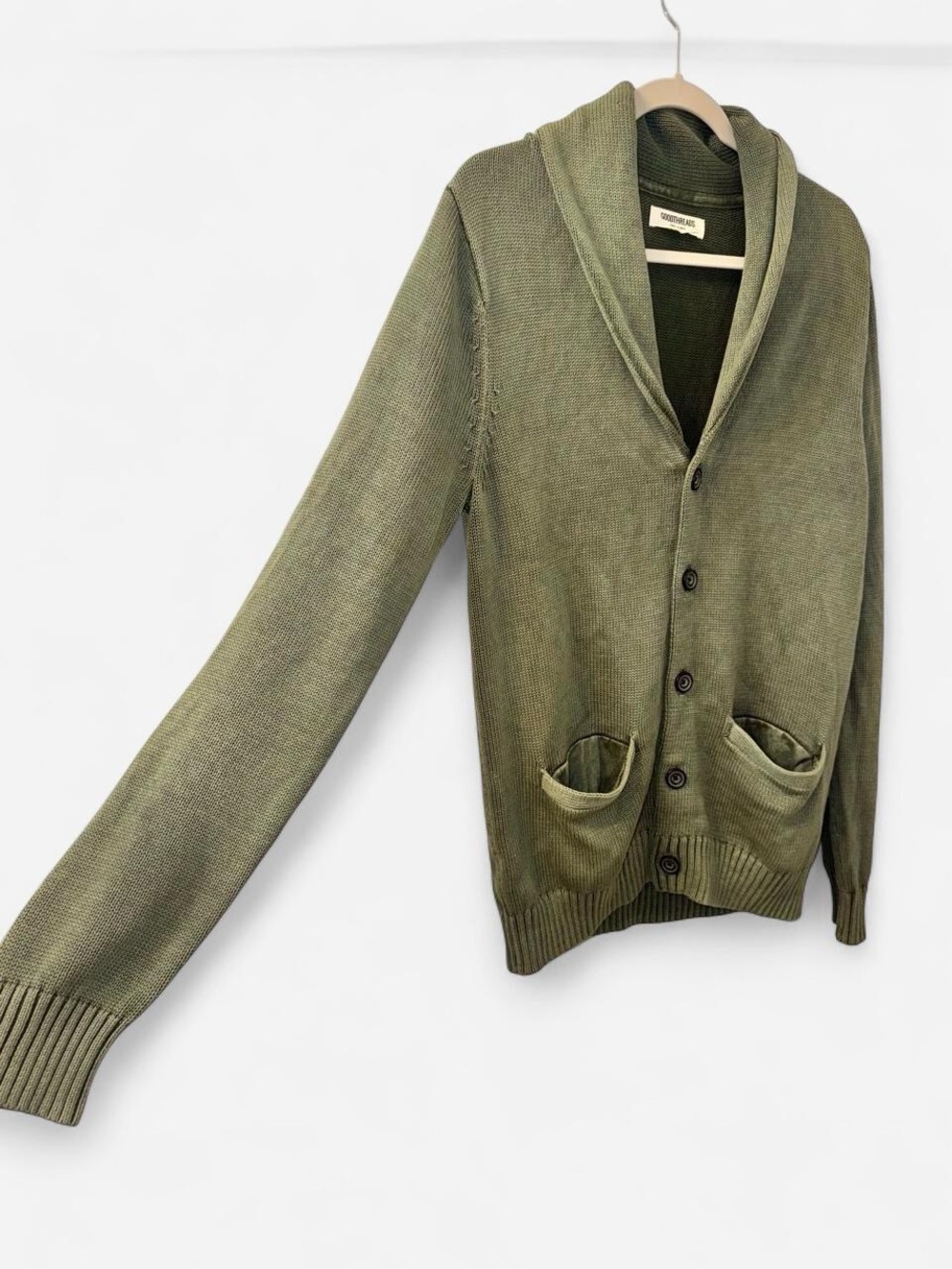 Goodthreads Men's Olive Shawl Collar Cardigan - Green Knit - Picture 2 of 6